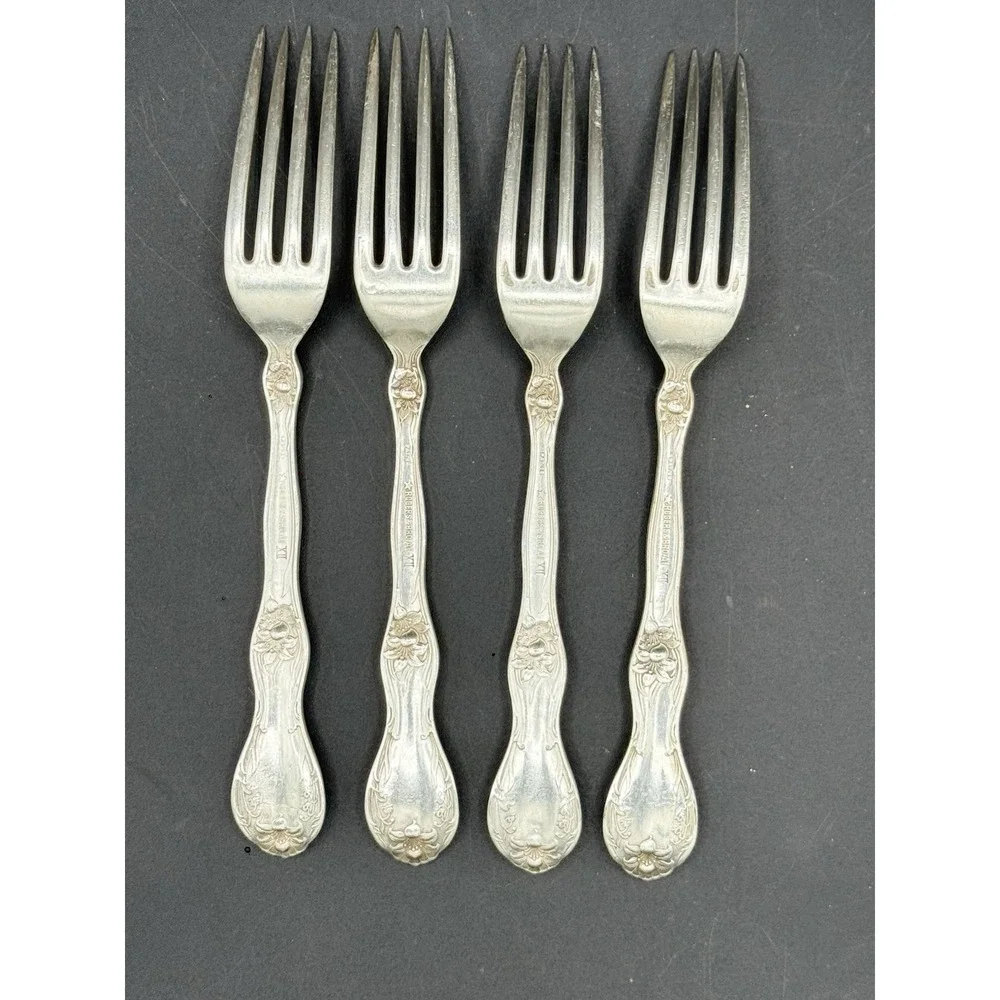 4 Rogers & Bro AI XII Dinner Forks‎ Silverplate Art Nouveau Monogram